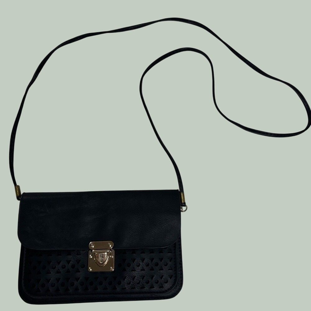 crossbody black small purse bag gold accents coquette downtown girl chic elegant